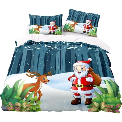 Cartoon Style Santa Claus And Deer Pattern Duvet Cover Set 220x240 With Pillowcase,228x228 Quilt Cover,Extra Large Bedding