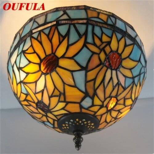 OUFULA Tiffany Ceiling Light Modern Creative Lamp Flower Figure Fixtures LED Home For Decoration
