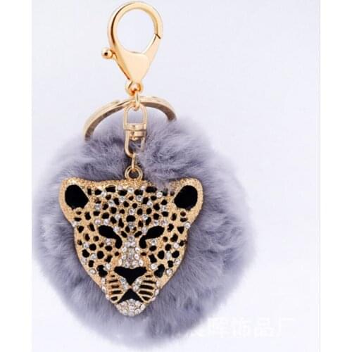 Fluffy Ball Leopard Keychain Real Rabbit Fur Ball Keychain Excelent Quality For Women Key Ring For Bag EH925