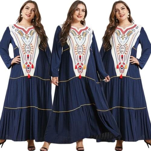 Ramadan Abaya Muslim Embroidery Maxi Robe For Women Ethnic Long Dress Casual Loose Turkish Kaftan Abayas Middle East Plus Size