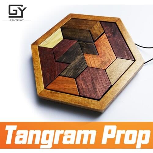 Escape room prop Tangram Prop real life room escape game finish jigsaw puzzles to unlock secret chamber room GENTENLY