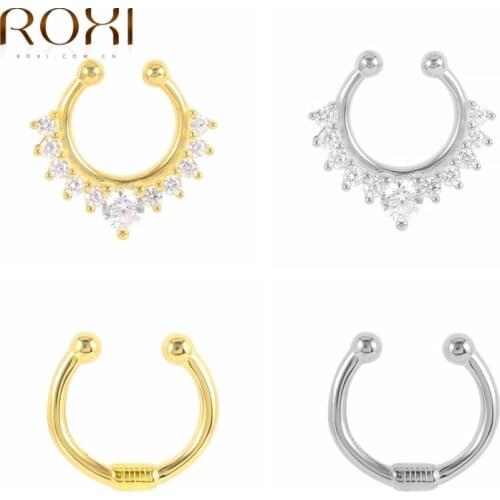 ROXI Luxury Crystal Geometry Clip on Earrings for Women Earring Cuff No Piercing 925 Sterling Silver Nose Jewelry Pendientes