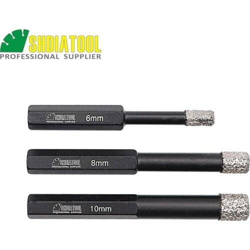SHDIATOOL 3pcs 6/8/10MM Vaccum Brazed Diamond drilling bits stone, porcelain/tile,Masonry Drill bits Hex Shank hole saw