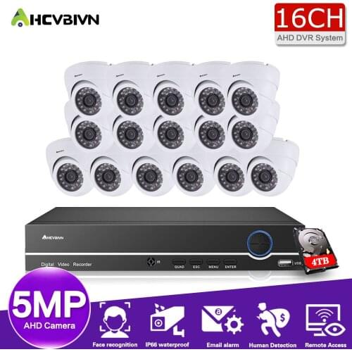 H.265 4CH 8CH 16CH 5MP Home Camera Security System Kit Outdoor IR Waterproof Video Surveillance CCTV System AHD HDMI Face Record