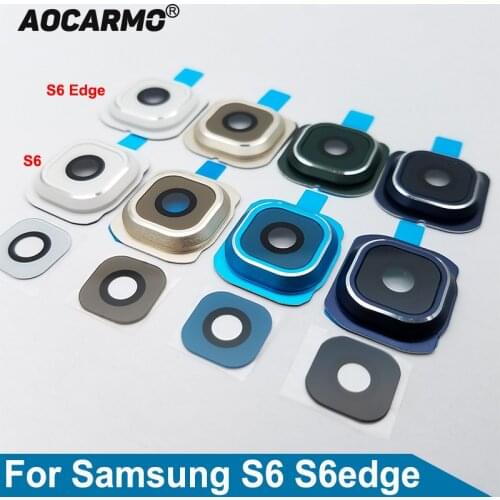 Aocarmo Rear Back Camera Lens Glass Cover + Metal Ring Frame + Adhesive Sticker For Samsung Galaxy S6 S6edge Edge G9200 G9250