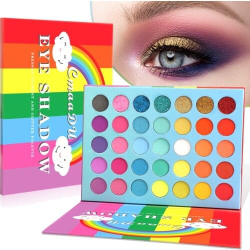 35 Colors Eye Shadow Pallet Rainbow Color Matte Glittery Eyes Makeup With 6 Flash Sequins Colors Eye Shadow Waterproof Cosmetics
