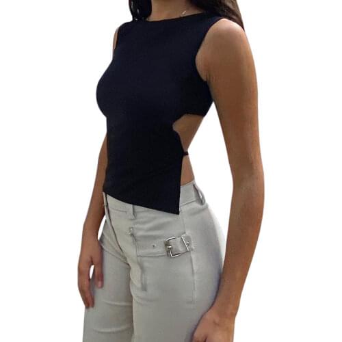Tied Backless Slim Solid Sleeveless Crop Top 2021 Summer Sexy Skinny Simple Trim Outfits Mock Neck Basics Tank Top