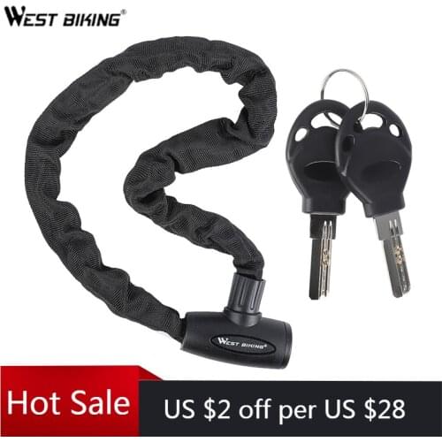 WEST BIKING Bicycle Lock Anti-Theft Bike Chain Lock with 2 Keys 60 90 120cm Long MTB Road Safety Reinforced Cycling Iron Chain