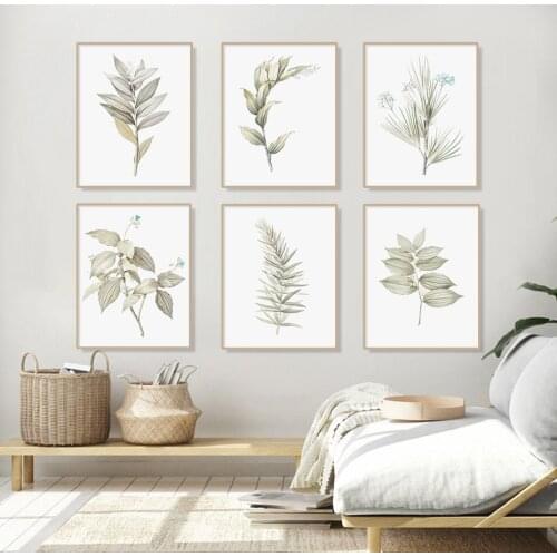 Vintage Flowers Botanical Leaves Vintage Self-adhesive Wall Stickers Wall Art Prints Poster for Living Room Home Decoration