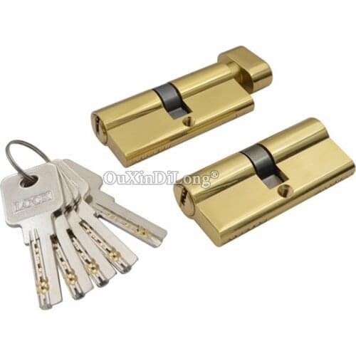 Brand New 2PCS Gold European Pure Brass Mortise Door Lock Cylinder Core Lock Gall Repair Parts + 5 Keys 60mm/70mm/80mm/90mm