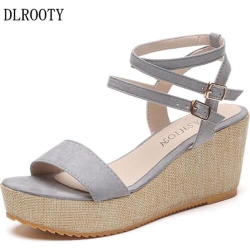 Women Sandals 2018 New Summer Fashion Gladiator Wedges Platform Shoes Woman Slides Peep Toe Solid Lady Casual Buckle Strap