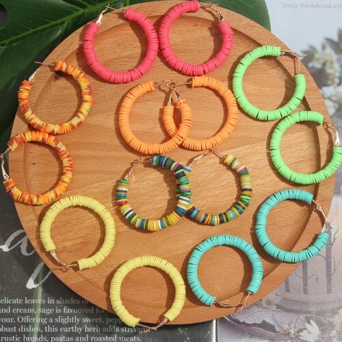 JUST FEEL Fashion Large Women Hoop Earrings 2019 Handmade Resin Round Vinatge Shell Big Loop Earring Party Bohemian Accessories