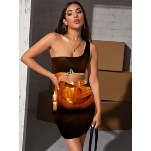 Giyu Brand Pumpkin Dress Women Halloween 3d Print Candle Hollow out Dresses Hip Hop Bodycon Dress Womens Clothing Club New