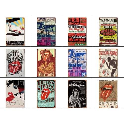 Rolling Stones Tin Signs Plate Wall Decor Rock Roll Metal-Signs Painting Poster Wall Plaque Metal Signs Art Club Pub
