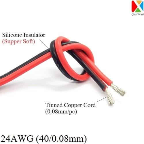1M 2Pin Extension Wire 24AWG Silicone Super Soft Copper Cable Lighting Cord Electric Lamp LED DIY Connector Line Black Red