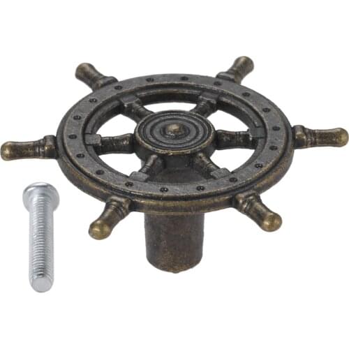 1set Steering Wheel shape Knob Antique Creative Handle Single Hole Pull Captain Rudder Alloy Decor Cabinet Kitchen Drawer screw