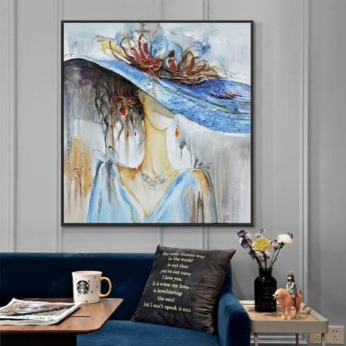 100% Hand Painted Oil Painting On Canvas Abstract Lady Girl With Hat Wall Art Painting Vintage Poster Art Modern Home Decoration