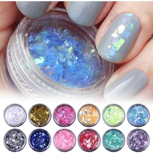 12Colors/Set Iced Mylar Nail Art Flakes Professional DIY Nail Tips Glitter Decals For Nail Art Decoration Make Nails Sparkling