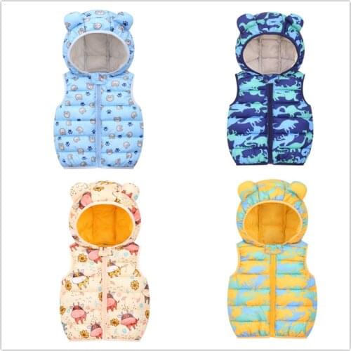 2021 New Boys Vest Autumn Winter Warm Down Cotton Hooded Waistcoats For Girl Toddler Kids Outerwear Children Jacket for 1-5 Year