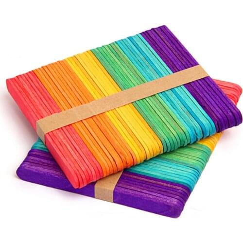 50 Pieces Mix Colors DIY Ice Cream Stick Wood Popsicle Stick Kids Handmade Art Ice Cream Stick DIY Making Kids Gifts