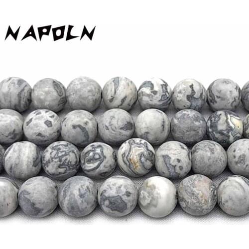 NAPOLN Natural Stone Beads Map Jasper Round Beads 15" Strand 4 6 8 10 12MM Pick Size For Jewelry Making Accessories