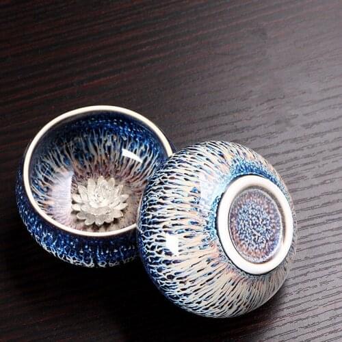 Jingdezhen Tea Cup Porcelain Inlaid with Silver Tea Cup Silver Fish Master Cup Kung Fu Tea Set 8 Style