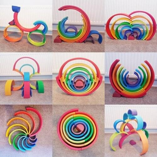 Baby Toys Large size Rainbow Building Blocks Wooden Toys For Kids Creative Rainbow Stacker Montessori Educational Toy Children