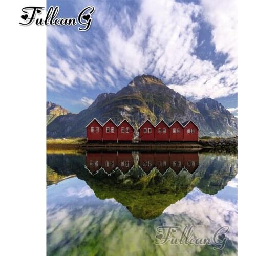 FULLCANG diy 5d diamond mosaic sunndalsora norway diamond painting full diamond embroidery scenery lake home decoration FC2100