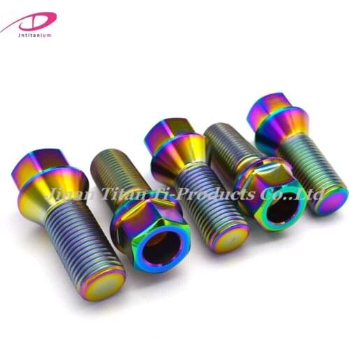 Jntitanti Colorful cone seat Gr5 titanium wheel bolt for car