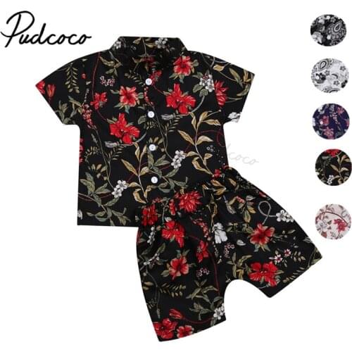 Infant Kids Boy Two Piece Set, Childrens Lapel Short Sleeve Printed Shirt Elastic Waistband Shorts for Baby Summer