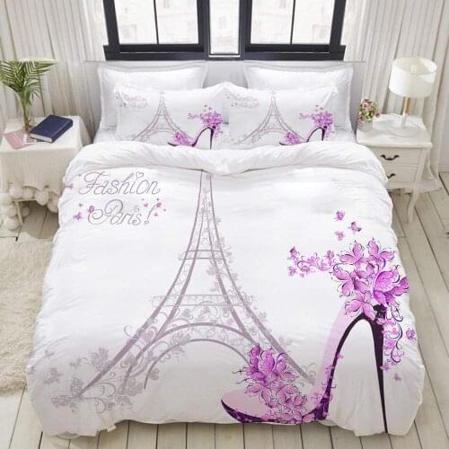 Paris Tower Bedding Set Cow Antelope Duvet Cover Plant Leaf Bed Cover Old Train Bedroom Set Queen King Double 2/3 Piece Bedding