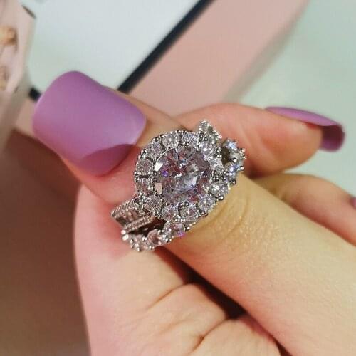 Original 925 Sterling Silver Wedding Rings Set Band Ring For Women Engagement Bridal Fashion Jewelry Finger Black Friday R6003