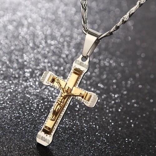 Hot Quality Stainless Steel Crucifix Cross Large Pendent Chain Necklace DIY Jewelry Making for Men/Women