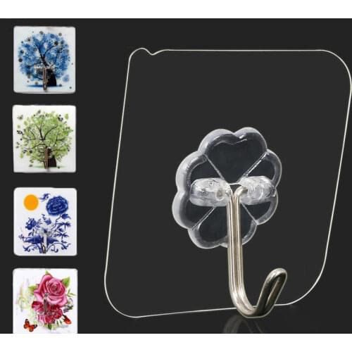 5PCS Transparent Hooks for Bathroom Self Adhesive Door Wall Hook Hanger Suction for Kitchen Storage Garlands Towel Hanging Hooks