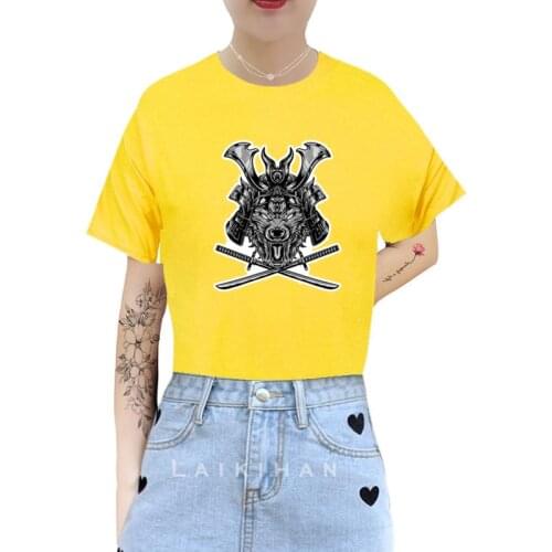 Summer Fashion Shirt Cool Samurai x Wolf T Shirt Women Tops Base O-neck Black Tees Samurai Funny Girls Tshirt