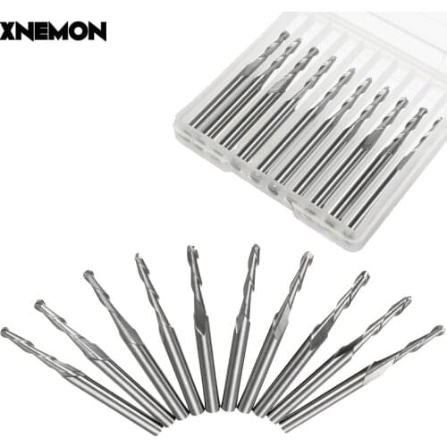 Hot Sale 10Pcs/set 38mm Ball End Milling Cutter Mills Router Drill Bits Tool 3.175X2mm Cutting Edge