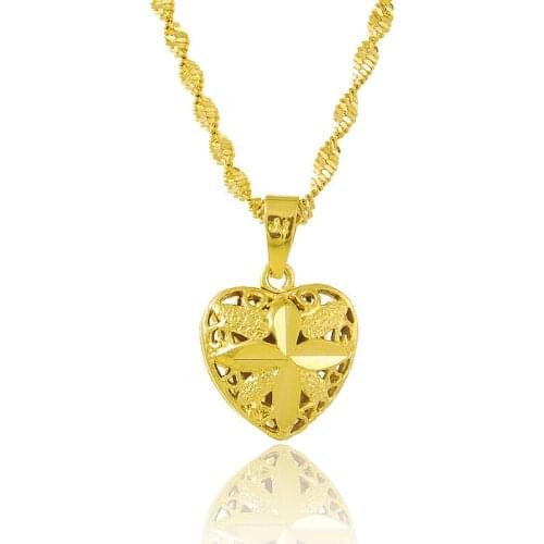 Hot Sale Gold Filled Heart Pendant Necklace Women Girl Colar Yellow Gold Color Woman Chain Necklace Jewelry P020