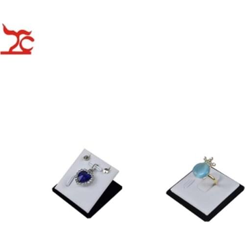 Mini White PU Square Ring Sheet Holder Black Velvet Base Pendant Earring Stud Jewelry Store Organizer Storage Display Stand