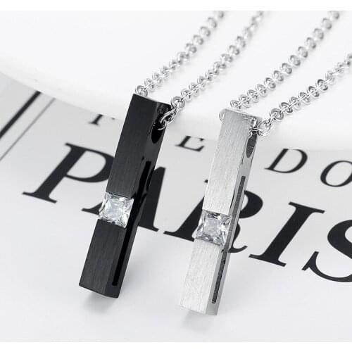 Fashion Rectangle Men Zircon Pendant Necklace Classic Stainless Steel Chain Necklace For Men Jewelry Gift