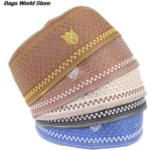 Muslim Hats Cotton Embroidery Arab Men Prayer Hat Musliman Turban Man Hijab Bonnet Saudi Arabian Islam Jewish India Caps