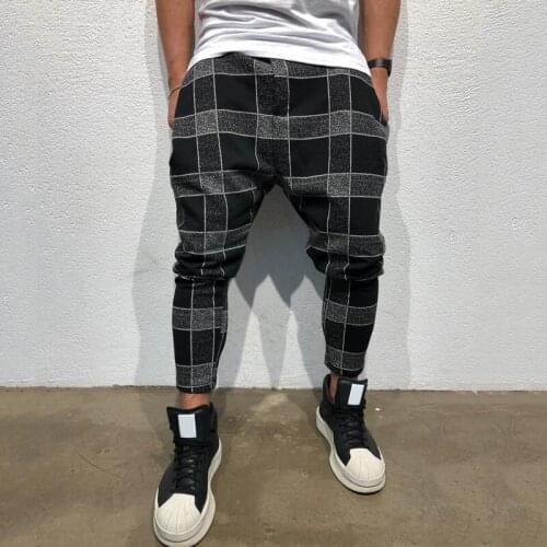 Men Autumn Spring Plaid Casual Long Pants Elastic Waist Harem Pants Plus Size Loose Casual Trousers