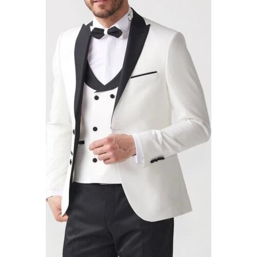 New Arrival Slim Fit Men Suit White Shawl Lapel Business Casual Evening Tuxedo 3 Piece（Blazer+Pant+Vest）Wedding For Man Suit