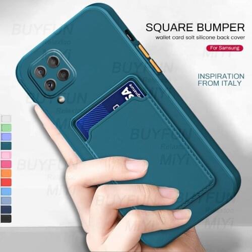 Card slot wallet soft square bumper silicone back covers for samsung galaxy a02 a12 a22 a32 a42 a52 a72 2021 camera protect case