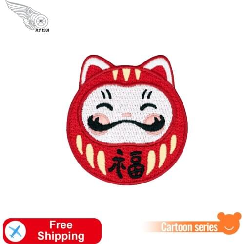 Lucky Daruma Cat Embroidery Patches Iron on for Clothing Cartoon DIY Badges Anime Patche For Kids Clothes Appliques Stickers