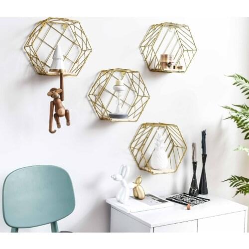 Modern Minimalist Nordic Wind Wall Creative Combination Wall Hanging Living Room Bedroom Bookcase Hexagonal Geometric Rack