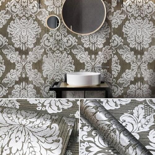 Black White Gold Textured Luxury Classic 3D Damask Wallpaper Bedroom Living Room Home Decor Waterproof Vinyl PVC Wall Paper Roll
