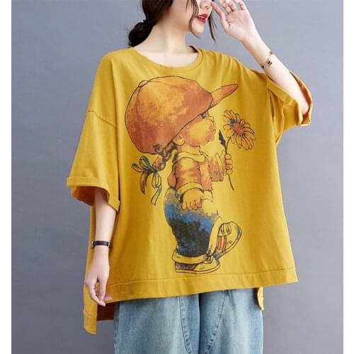 NYFS Summer cartoon Print Tops Short Sleeve Tee T-Shirts Korean Loose Batwing Sleeve Blusas Camisa Mujer