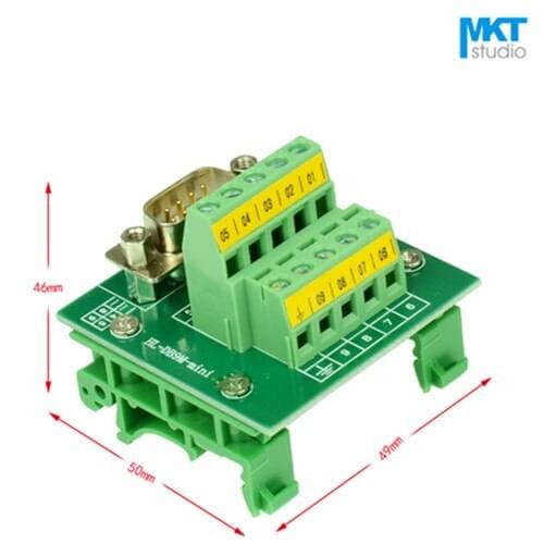 1Pcs Sample Male/Female DB9 D-sub Connector To 10 Pins Screw Terminal Block PCB Board Adapter Module With DIN Clip, RS232