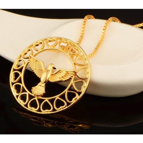 Peace Dove Pendant Necklace Men Hip Hop Punk Round Shape Hollow Out Gold Chain Long Choker Women Fashion Jewelry