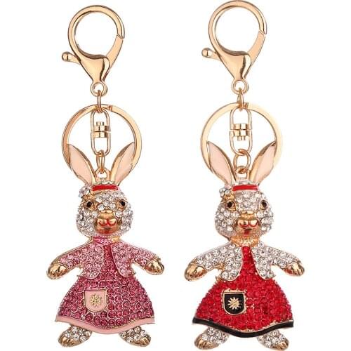 Prettyia Creative Cute Rabbit Charm Car KeyChain Key Chain Ring Pink/Red